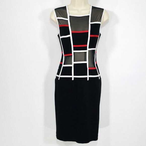 TADASHI Sheer Mesh Geometric Sheath Dress Sz S Geometric Squares Luxury Art - Picture 1 of 12